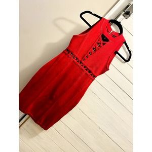 GUESS Red Lace-Up Corset Bodycon Mini Dress XS Gold Zip